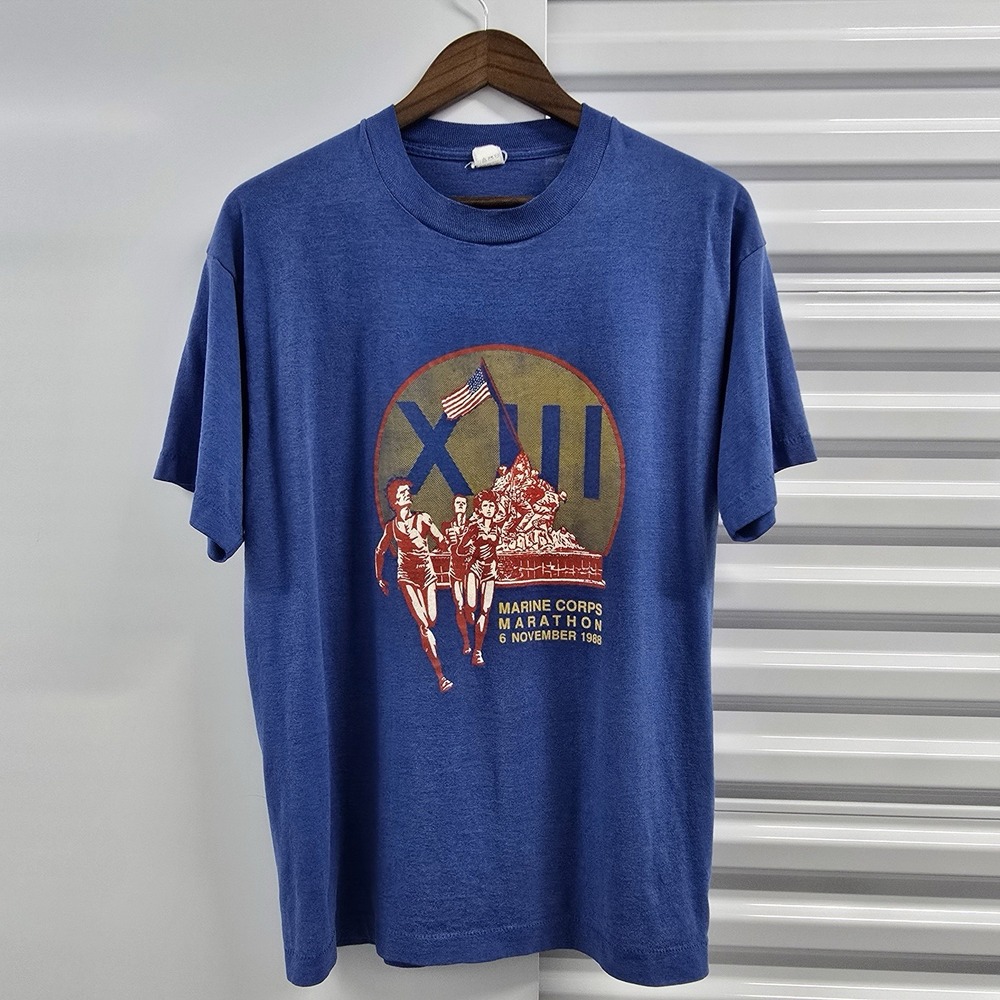 Vintage 1988 Marine Corps Marathon XIII USA Single Stitch T Shirt XL Blue